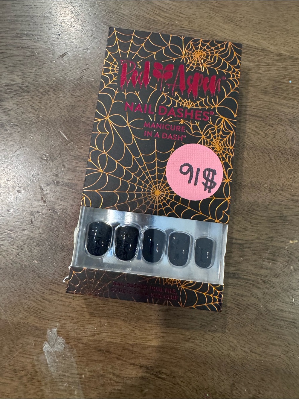 Red Aspen Nail Dashes -Boo La La, Bindi-Halloween-Black Matte Short Square B6f